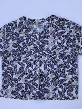 Two Potato Laguna Beach Blouse Palm Frond Print Full Button USA Pit to Pit: 19"